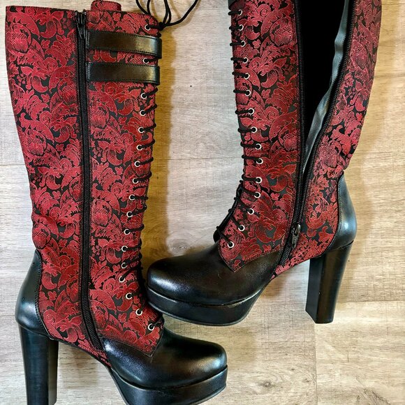Jacquard Boots Gothic Steampunk Pirate - Picture 1 of 4
